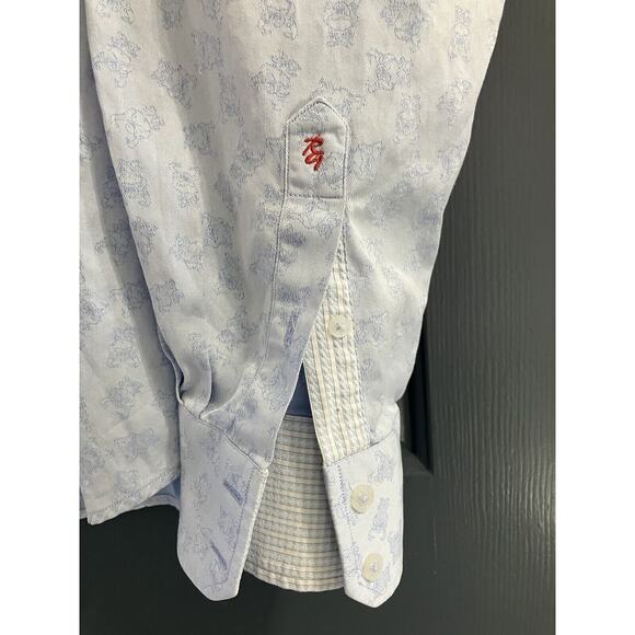 Robert Graham Men's Blue Shirt Buddha Print Long Sleeve Size 2XL Flip Cuff - Picture 2 of 9